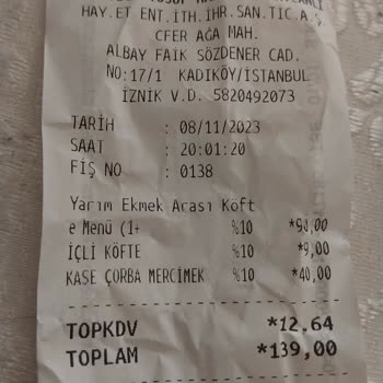 Köfteci Yusuf'tan Yemek Sepeti Aracılığıyla Verdiğim Sipariş Eksik