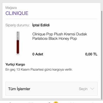 Clinique Black Honey Kafaya Göre İptal Edilmesi