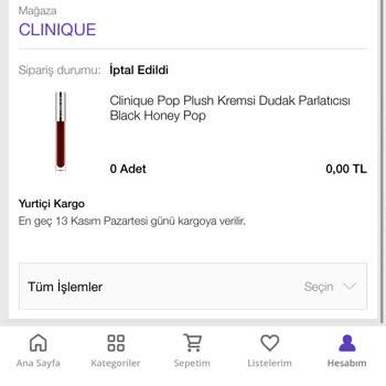 N11.com Ve Clinique Markasının Habersiz İadesi