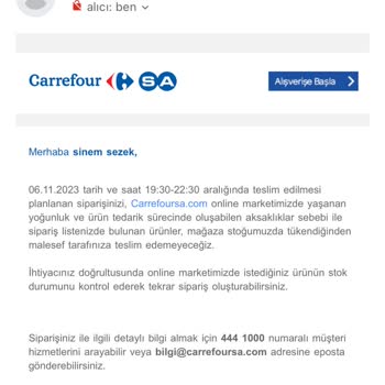 Carrefour SA Sürekli Stok Hatası Söylenerek Ürünler İptal Ediliyor!
