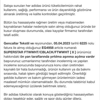 5 Aylık Ön Yandan Yırtılan Adidas Superstar, 8 Garantiden Red Aldı.