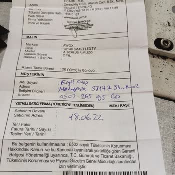 Awox Garanti Faturası Kabul Edilmiyor