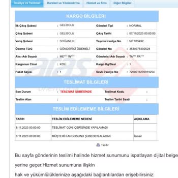 Aras Kargo Siparişimi Teslim Etmiyor