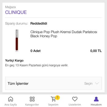 N11 Clinique Black Honey İptali