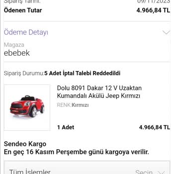 ebebek Ürün İptali Reddediliyor