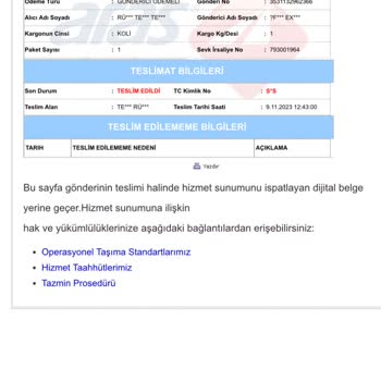 Aras Kargo Aras Hürriyet Şubesi Bana Sormadan Kargomu Apartmana Bırakmış Ve Kayıp