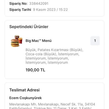 Migros Yemek Migros- McDonald's 2 Saat Yemeğin Gelmeyip Ücret İadesi Yapılmaması.