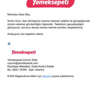 Yemeksepeti Eksik Ürün Gönderimi Sonrası Başarısız Çözüm