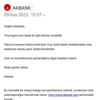 Akbank Troy Logolu Kredi Kartı Veremiyor