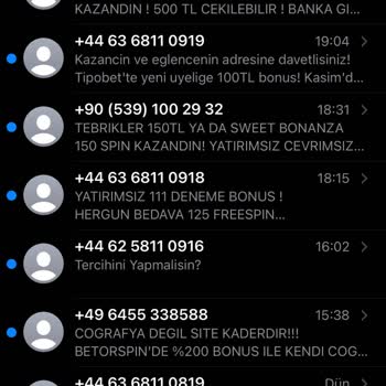 Vodafone +44 Ve + 49 Numaralardan Gelen SMS'ler