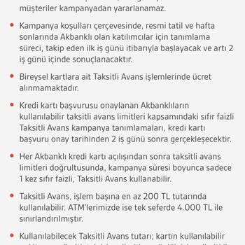 Akbank 0 Faiz İle Taksitli Avans Vaadini Yerine Getirmedi