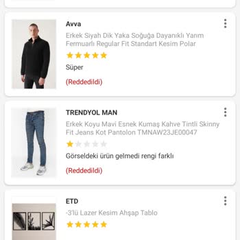 Trendyol Ürün Değerlendirme Reddediyor