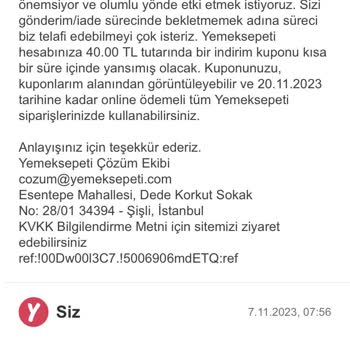 Yemeksepeti Yanlış Sipariş Gelme Ve İade Sorunu
