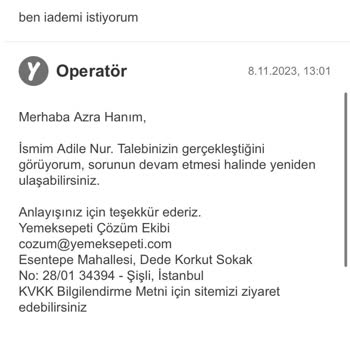 Yemeksepeti Yanlış Sipariş Gelme Ve İade Sorunu