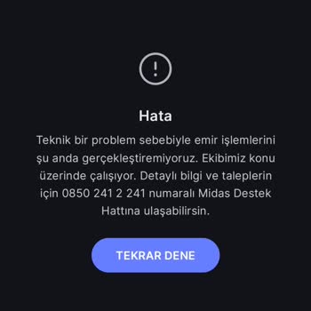 Midas Hesapta İşlem Yapılmıyor
