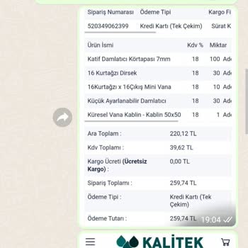 Kalitek Damla Sulama Sistemleri Gönderilmeyen Sipariş, İade Edilmeyen Para
