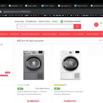 Gizerler (gizerler.com) Gizerler.com Dan Aldığım Arçelik Marka Ürünü İadesi