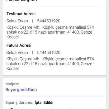 Bey Organik Sebepsiz Ürün İptali Ve Müşteri Memnuniyeti Yok