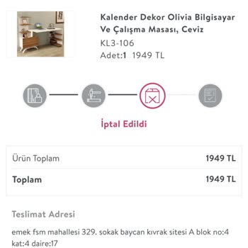 Vivense İptal Edilen Ürün