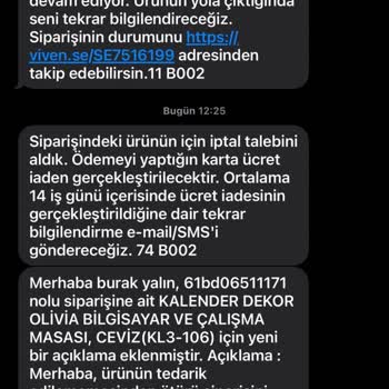 Vivense İptal Edilen Ürün