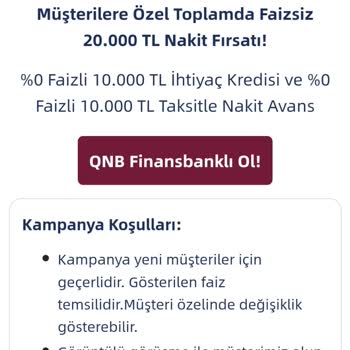 QNB Finansbank Yeni Müşterilere 0 Faizli Kredi Yalanı