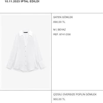 Zara Sebepsiz Online Alışverişimin İptali