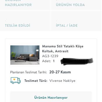 Vivense Koltuk Takımı Ve Karyola Gelmiyor