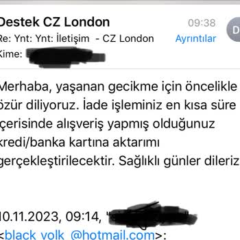 Cz London Geri İade Ödemesini Yapmıyor Çokkez Mail Attım Ve Aradım