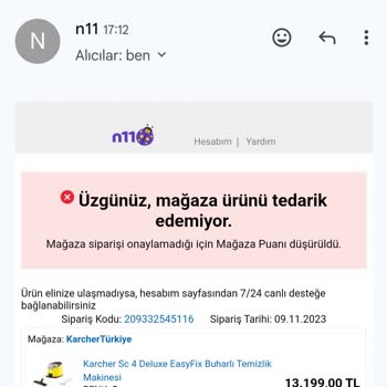 N11'de Aldığım Ürünün Karcher Türkiye Tarafından İptali