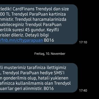 QNB Finansbank'a Ait Kredi Kartıma 9 Kasımda 500 TL ParaPuan Yüklendi.