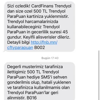 CardFinans Trendyol'da Verilen ParaPuan'ın Ertesi Gün Geri Alınması
