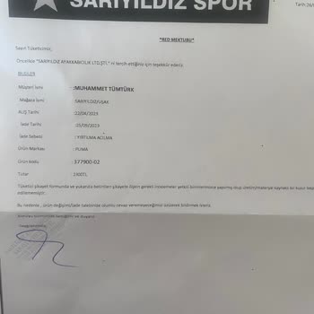 Sarıyıldız Mağazası Puma Ayakkabı Garanti Sorunu