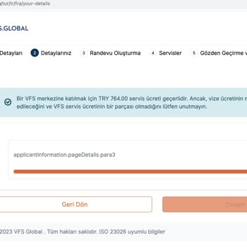 VFS Global Randevu Oluşturma Ekranına Geçmiyor