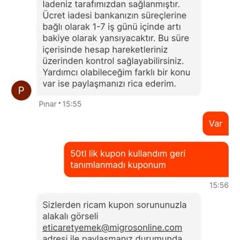 Migros Yemek Yemek Siparişim Ücret İadesi Yapılmadı