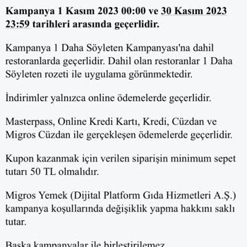 Migros Yemek Kampanya Koşulundaki Kuponu Vermiyor