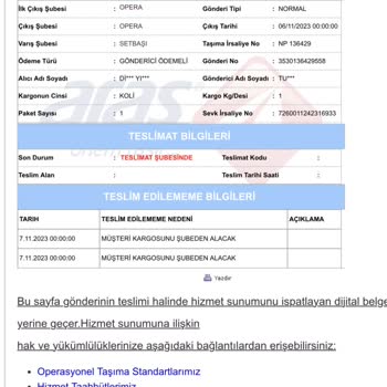 Aras Kargo Setbaşı Şubesi Kargoları Asla Teslim Etmiyor