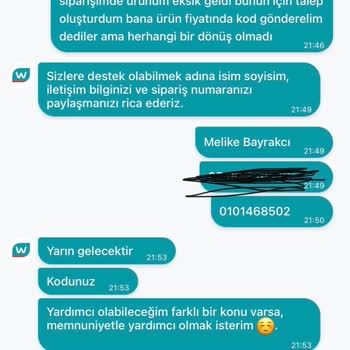 Watsons Ürün Eksik Gönderdi