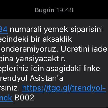 Trendyol Yemek Teslimi İptali