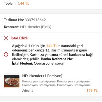 Trendyol Yemek Teslimi İptali