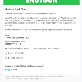 Enuygun.com Uçak Biletimin İptal Edildi Ama Param Geri Gelmedi