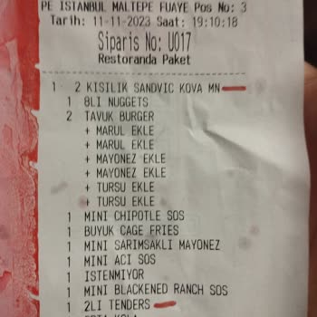 Fuaye Çarşı Popeyes Eksik Ürün Veriyor