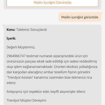 Trendyol Açılmamış Ürüne Eksik Ürün Gönderimi