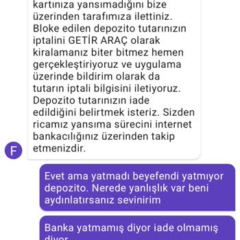 Getir Araç Depozito İadesi Gerçekleşmedi