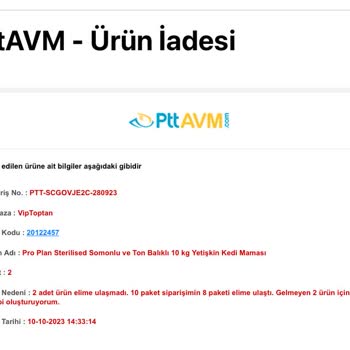 PttAVM PTT Viptoptan Ürünlerimi Göndermiyor