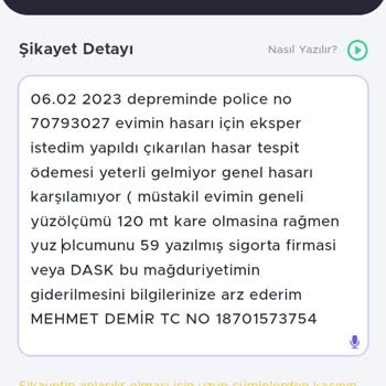 DASK (Doğal Afet Sigortaları Kurumu) Hasar Tespit Ödemesi Yeterli Gelmiyor Bilgilerinize