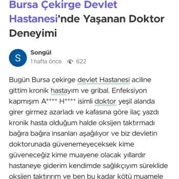 Bursa Çekirge Devlet Hastanesi Çekirge Hastanesi Acil Doktor A Hacılar