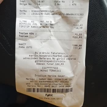 Tarım Kredi Kooperatif Market'nde Para Üstü Sorunu