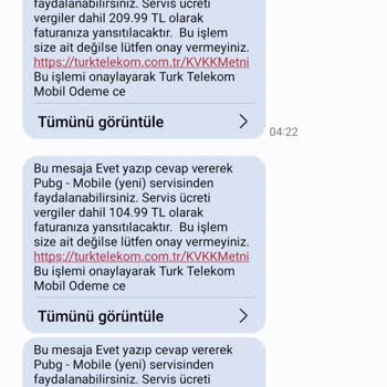 PUBG Türk Telekom Mobil Ödemeden Bilgim Dışında Para Kesilmiş.