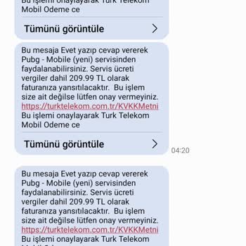 PUBG Türk Telekom Mobil Ödemeden Bilgim Dışında Para Kesilmiş.