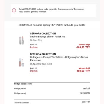 Sephora 11.11 İndirimi İptali